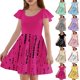 thumbnail image 1 of Girls Summer Dress Tween Dresses Flutter Sleeve Dress with Print Soft Casual Dresses for Party and Play ,Sie:110, 1 of 6