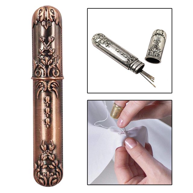 Estuche para agujas de material acero inoxidable con 24 agujas de enhebrado automático, caja de almacenamiento para agujas de mano, organizadores, sopo Bronce perfecl Estuche de almacenamiento