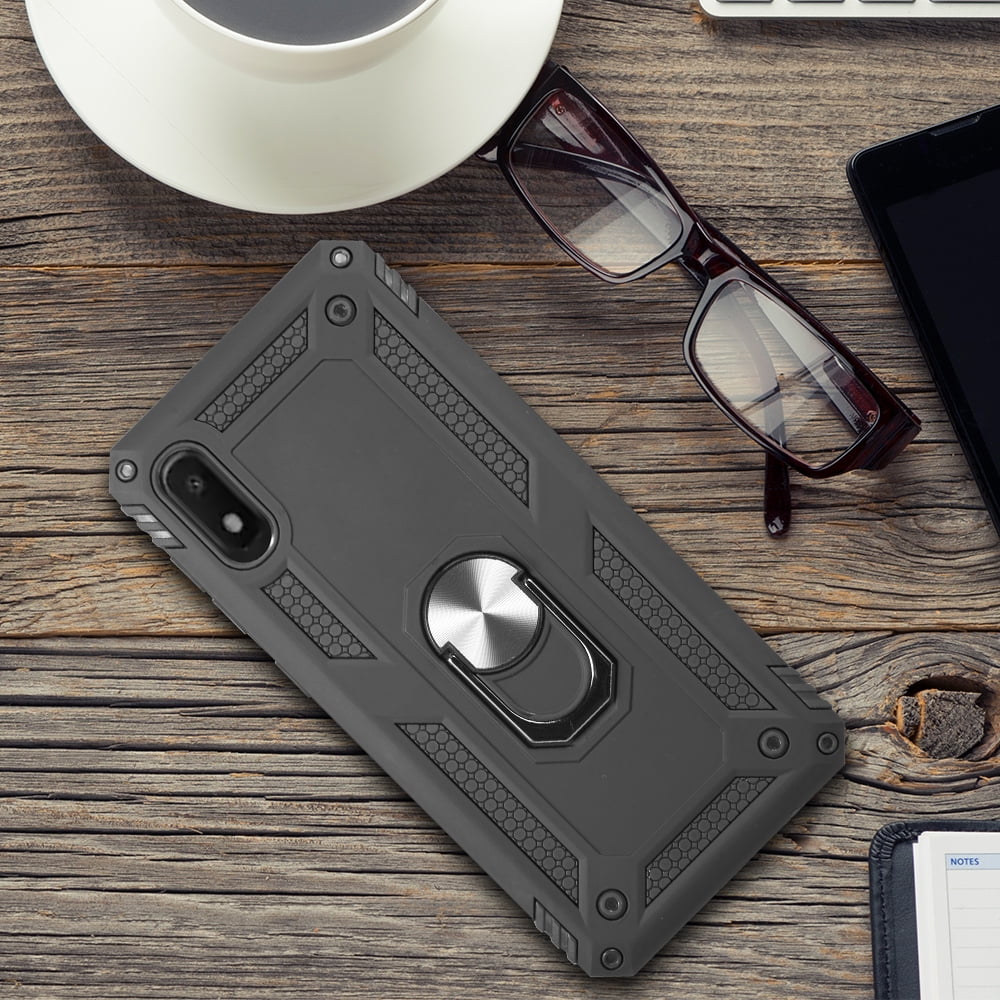 Rubberized Hybrid Case Designed For Samsung Galaxy A10e With Rotatable Kickstand Ring - Black