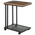 thumbnail image 1 of HOMCOM Table d'Appoint Mobile pour Canapé, Table de Bout en Forme de C avec Étagère en Métal, Roulettes pour Salon, Chambre, Brun Rustique, 1 of 10