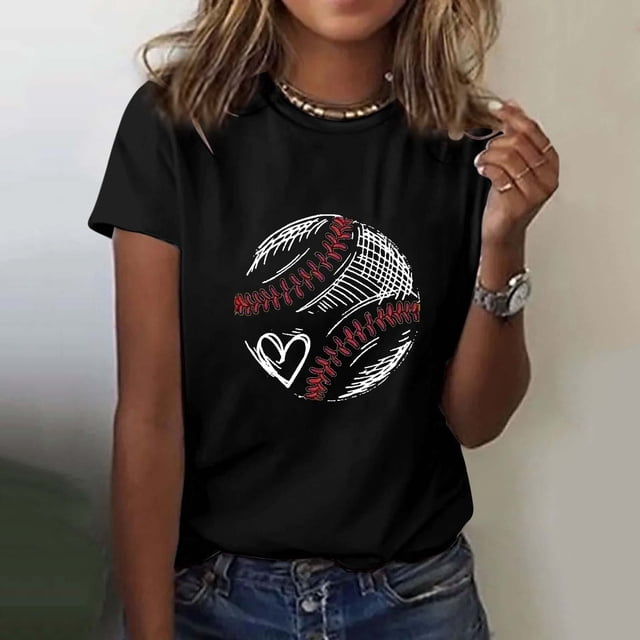 T-Shirt à Manches Courtes pour Femmes Seductiva, Mode Décontractée pour Femmes, Imprimé Baseball