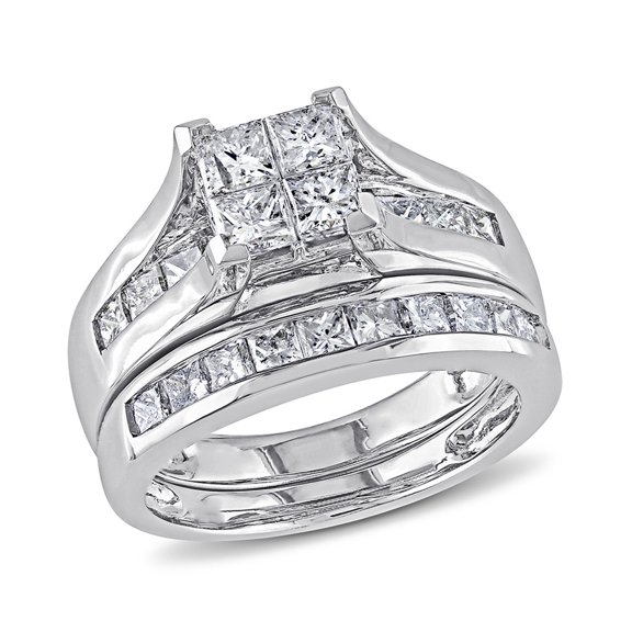 AMOUR 2 CT TW Channel Set Princess Cut Diamond Bridal Set In 14K White Gold