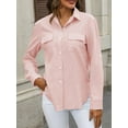 thumbnail image 6 of Women Linen Button Down Shirts Long Sleeve Blouse Casual Work Office Shirt Tunic Tops Pink L, 6 of 8