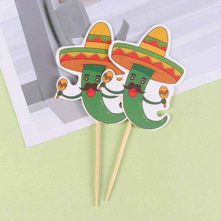 OUNONA 10 Pcs Cake Toppers Mexican Themed Straw Hat Chili Cactus