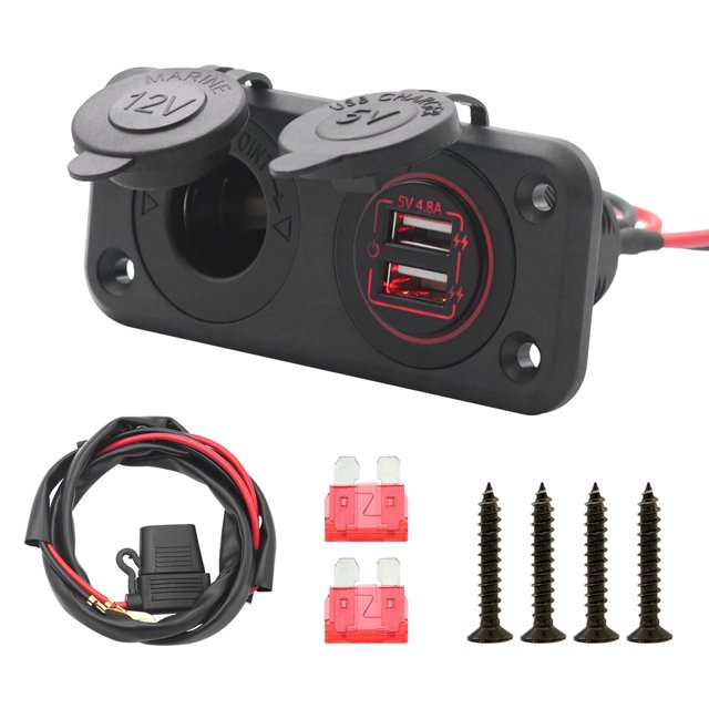 Interruptor táctil del cargador del coche USB de 5V 4.8A con el enchufe hembra del encendedor de cigarrillos cable de alimentación de 3.3 pies luz roja