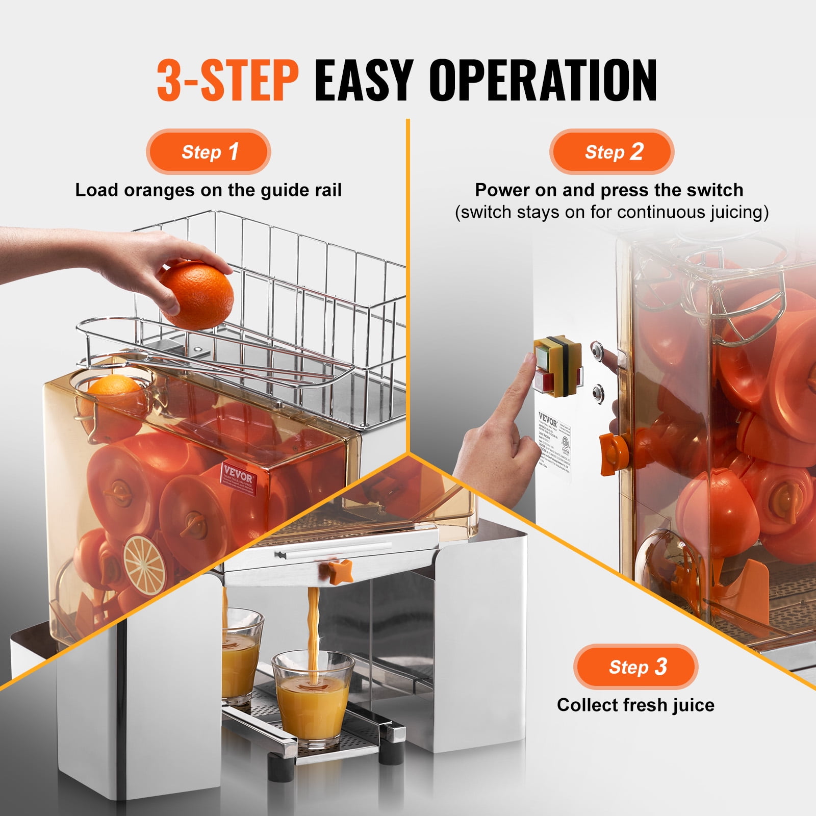 KFFKFF Commercial Orange Juicer Machine 120W Juice Squeezer Extractor Filter Box