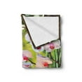 thumbnail image 2 of Spa Soft Flannel Fleece Throw Blanket, Massage Theme Candles Orchids and Stones in Garden Japanese Oriental, Cozy Plush for Indoor and Outdoor Use, 50" x 70", Pale Green Fuchsia, by Ambesonne, 2 of 5