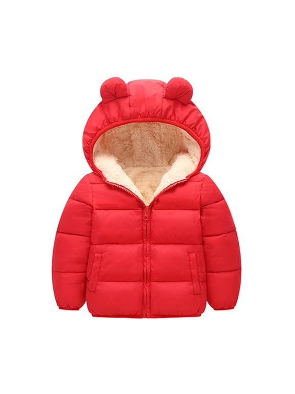 Toddler Baby Boys Girls Hooded Puffer Jacket with Cute Bear Ears and Zip Up Front for Winter Warm Outdoor Outerwear Coat 6-12 Months