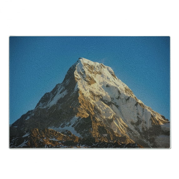 Mountain Cutting Board, Panoramic Himalayas in Nepal Freezing Cold Terrain Tibetian Nature Adventure, Decorative Tempered Glass Cutting and Serving Board, Small Size, Blue Brown, by Ambesonne