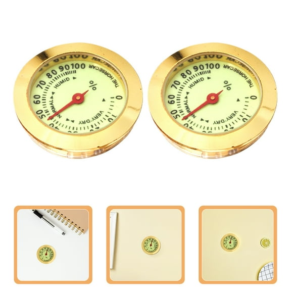 FONDOTIN Humidor Hygrometer Golden Metal 2Pcs Battery Free Operation For Guitar Case
