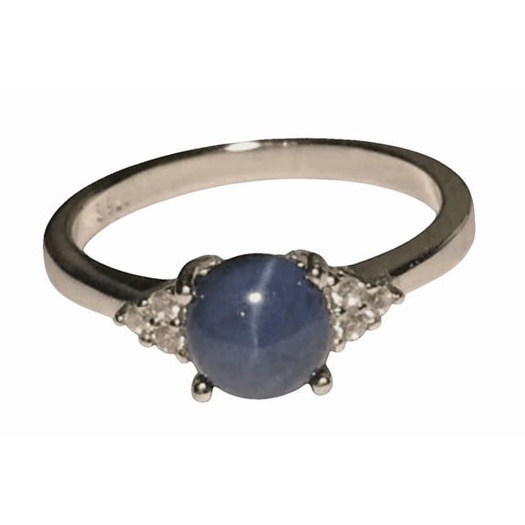 JewelryLoversZone Blue Star Sapphire Gemstone Ring 925 Sterling Silver Blue Star Round Cut Gems Ring Handmade Jewelry Gift for Her Silver 3