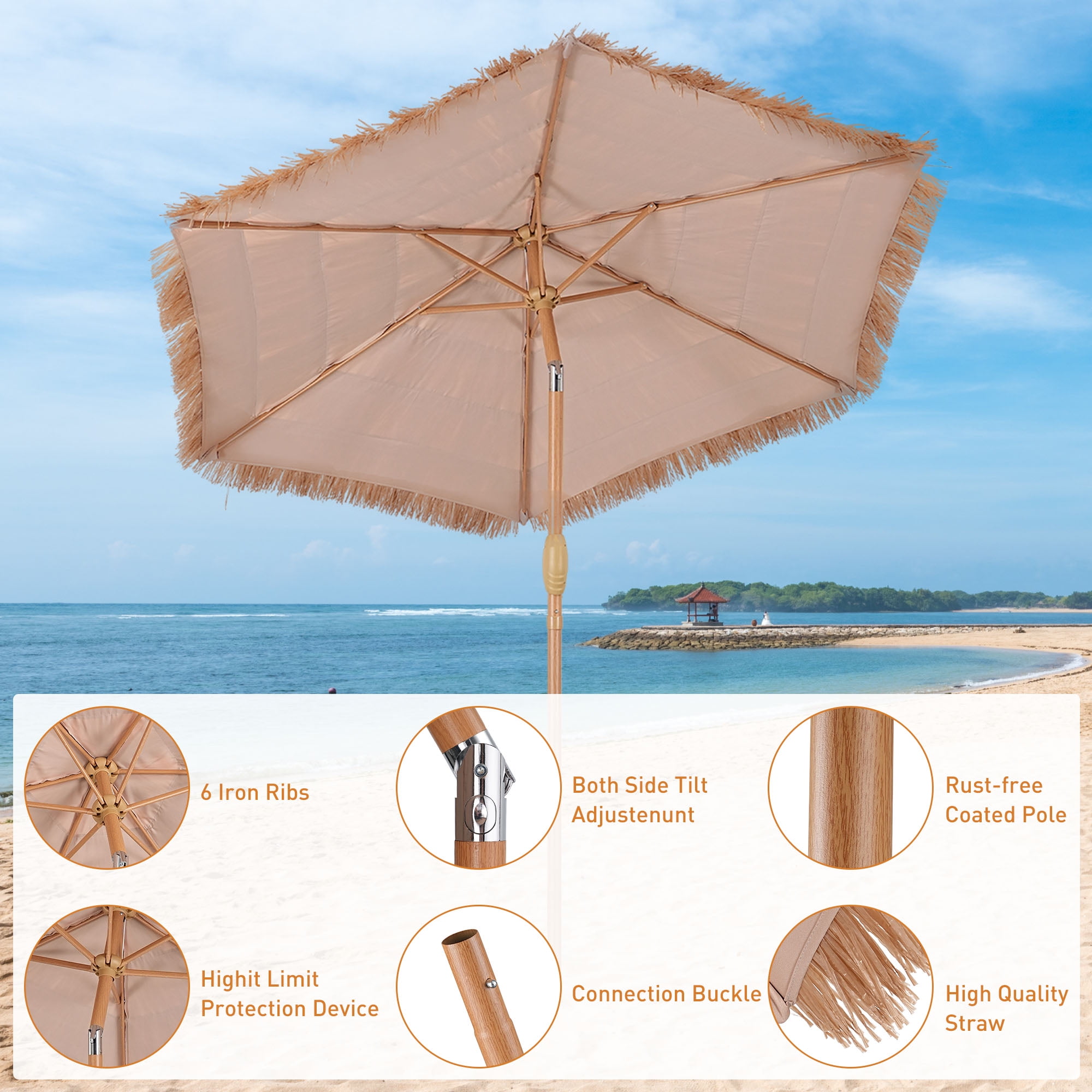 Ainfox 7.5ft Patio Umbrella,Outdoor Beach Portable Table