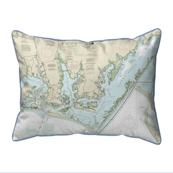 Betsy Drake Interiors Beaufort Inlet and Part of Core Sound, NC Nautical Map Small Corded Indoor/Outdoor Pillow 11x14