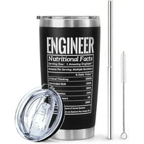 Engineer Tumbler with Lid and Straw- Funny Engineer Gifts for Engineers -Engineer Mug, Cup, Skinny Tumbler - Matte Black Thermal Insulated Tumblers 20 Oz- Nerd Gifts(Nutritional Facts)