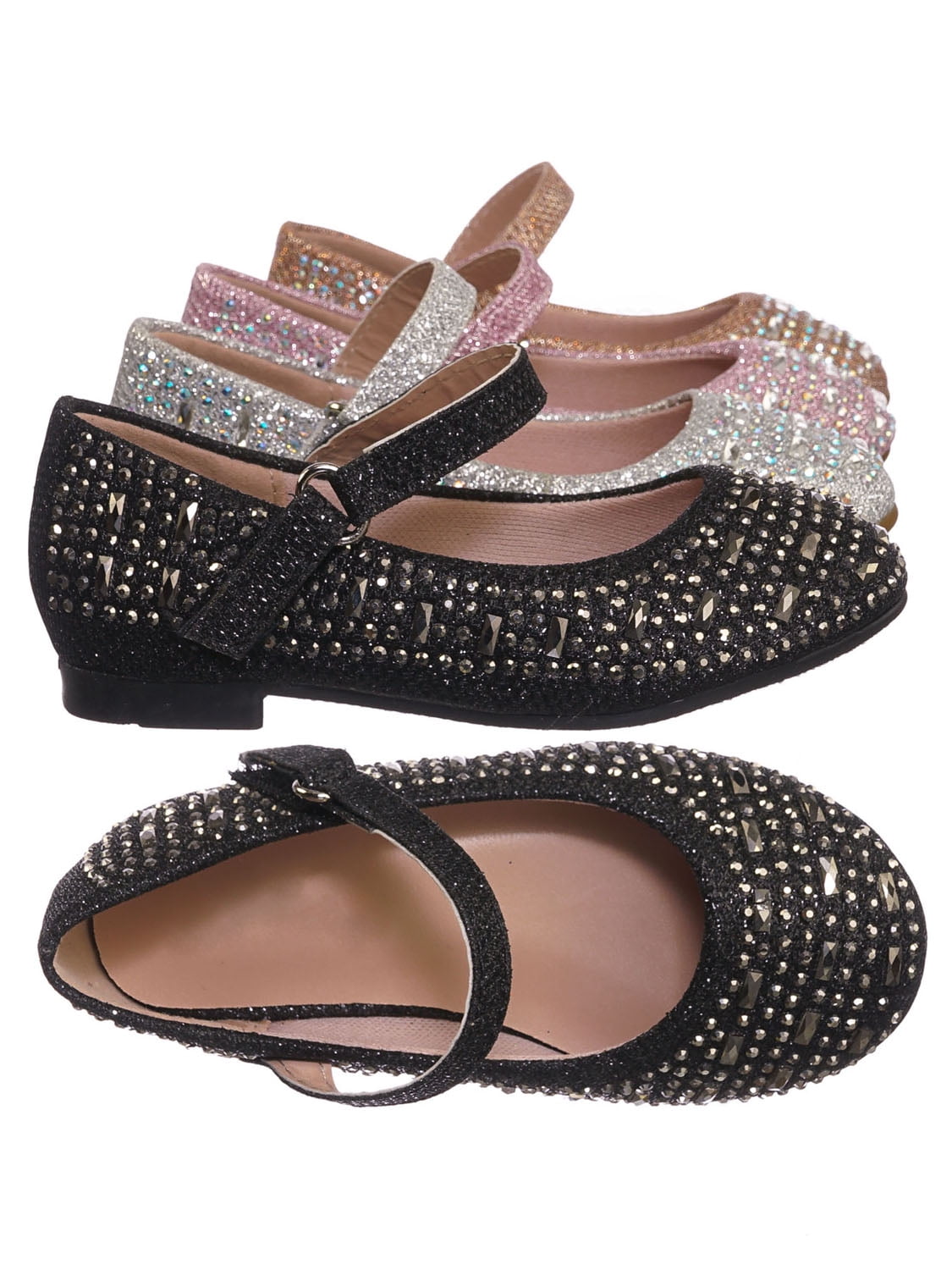 Toddler//Little Kid//Big Kid Cambridge Select Girls Glitter Crystal Rhinestone Side Cutout Mary Jane Ballet Flat