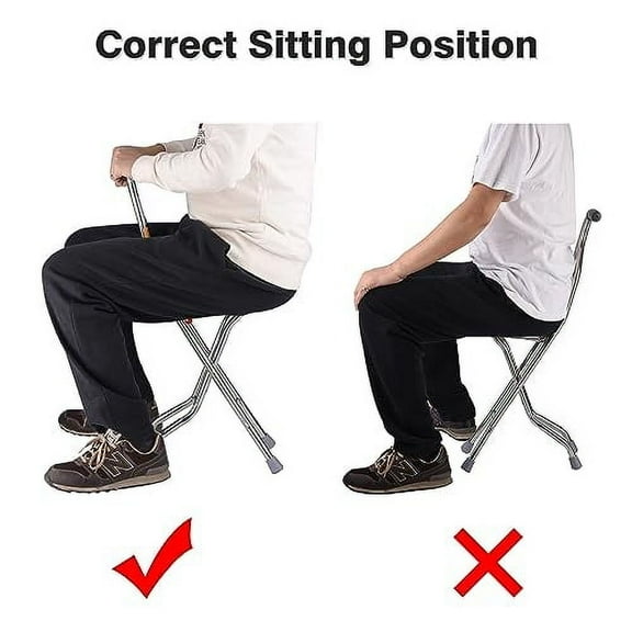 AW Lightweight Folding Walking Cane Stick with Seat Four Legged Portable Travel Hiking Chair Stool Eldely Care Aid