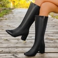 thumbnail image 5 of Women’s Square Toe Knee High Boots, Faux Leather Block Heel Tall Boots, Side Zipper Fashion Dress Boots, 5 of 5