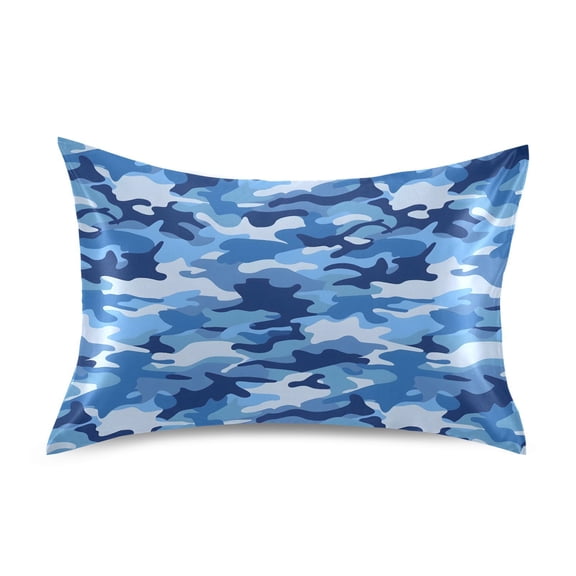 JSTEL Blue Camouflage Satin Pillowcase Standard Size Pillow Cases Envelope Closure Bed Pillow Cover, 20 x 26 inch