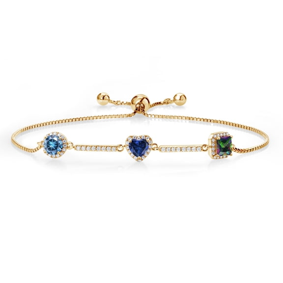 Gem Stone King 18K Yellow Gold Plated Silver Bracelet Persian Blue Moissanite Created Sapphire (1.80 Cttw)