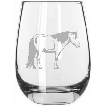 

Miniature Body Horse Themed Etched 15.25oz Libbey Stemless Wine Glass