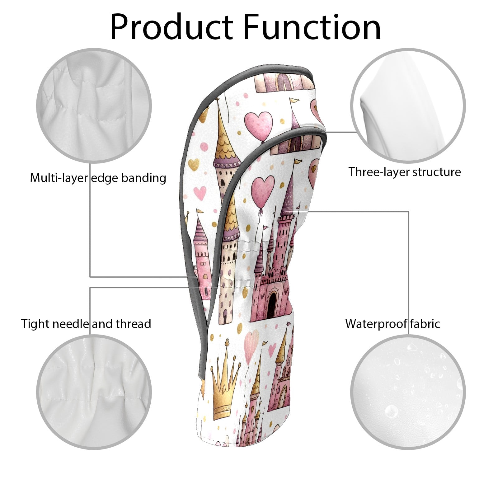 Golf Club Covers, PinkGoldCastle Premium PU Leather Driver Hybrid Putter Head Covers with Velvet Lining, Waterproof Golf Gifts for Men Women