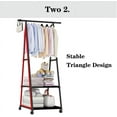 thumbnail image 3 of Clothes Rack on Wheels, Stainless Steel Rolling Garment Rack with with 2-Tier Storage Shelves and 2 Coat Hooks for Shoes, Clothing， Portable Garment Laundry Rack for Home Office, 3 of 6