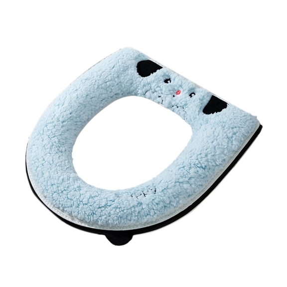 Soft Lamb Wool Toilet Seat Cover - 3cm Thick Cushioned Seat Mat with Zipper, Non-Slip Waterproof Toilet Pad for Bathroom, Machine Washable Comfort Seat Cover for Home & Travel (Blue)