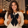 thumbnail image 6 of Gothic Satin Halloween Decorative Bow, 9.84x7.08 Inch Black Wreath Bow for Wreaths, Door, Mantel, Party Decor, Classic Horror Ambience for Indoor Outdoor Holiday Use, 6 of 9