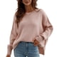 thumbnail image 1 of Jersey De Punto De Manga Larga con Cuello Redondo para Mujer Suéter con Dobladillo Dividido De Color Puro Suelto De Moda para Citas Rosa XL, 1 of 7