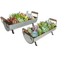 thumbnail image 4 of Galvanized Metal Trough Succulent Planter Farmhouse Metal Tray Rustic Tabletop Centerpiece Décor Set of 2, 4 of 7