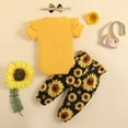 thumbnail image 3 of Sinhoon Toddler Infant Baby Girl Sister Matching Outfits Letter Romper T-shirt Sunflower Shorts/Skirt Dress Clothes Set (Little Sister,12-18 Months), 3 of 9