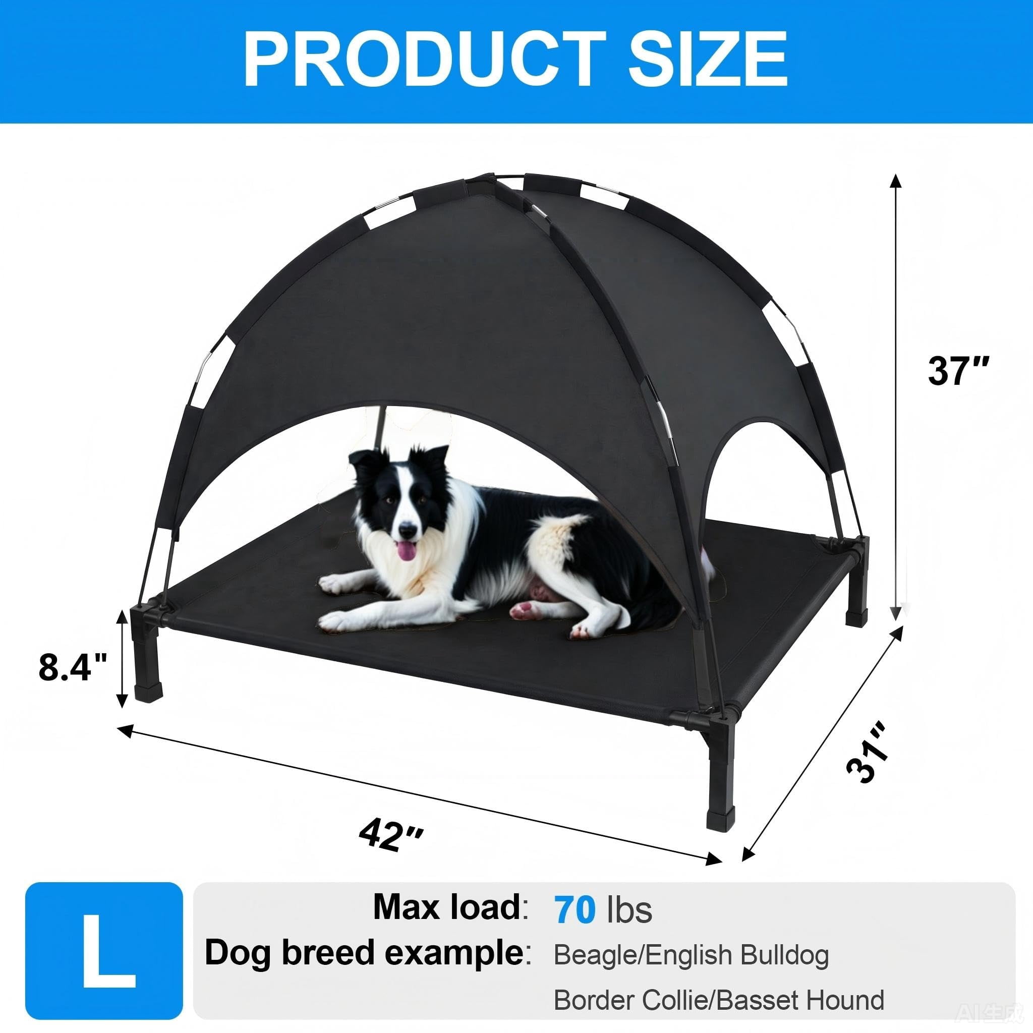 Elevated Dog Bed With Raised Pet For Large Dogs  Outdoor Removable Sun Shade Tent Breathable Mesh Portable Camping Beach Backyard Use