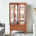 thumbnail image 2 of HIUU Oak Curio Cabinets with Glass Doors,49.4"H Curio Cabinet with Lights,Display Cabinet with Glass Doors and Adjustable Shelves,Wooden China Cabinet for Living Room, 2 of 8