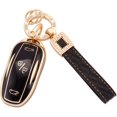 thumbnail image 1 of LAICAIW for Tesla Key Fob Cover Holder, 3 Buttons Soft TPU Key Fob Protector with Leather Key Fob Keychain Fit for Tesla Model 3 Model S Model Y Smart Key Fob Case Black Gold(BP-TSL), 1 of 6
