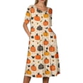 thumbnail image 5 of Women's Halloween Print Round Neck Midi Dress with Pockets Short Sleeve Loose Casual Dress Plus Size for Fall Daily Outfit Yellow XL, 5 of 6