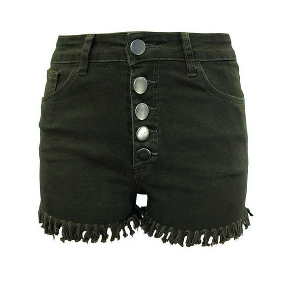 Pimfylm Jean Shorts for Women Casual Summer High Waisted Button Frayed Raw Hem Denim Shorts AG, L