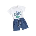 thumbnail image 2 of Elippeo Baby Shorts Set 6 12 18 Months Short Sleeve Crew Neck Letters Print T-shirt with Shorts One Year Old Birthday Outfit, 2 of 10