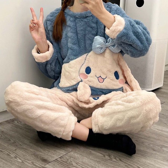 Sanurgent, cárdigan de felpa de dibujos animados para mujer, ropa de casa Cinnamoroll, ropa de dormir suave, ropa de dormir Kouromi Y-fj2pcszhangyuxiang zhangyuxiang unisex