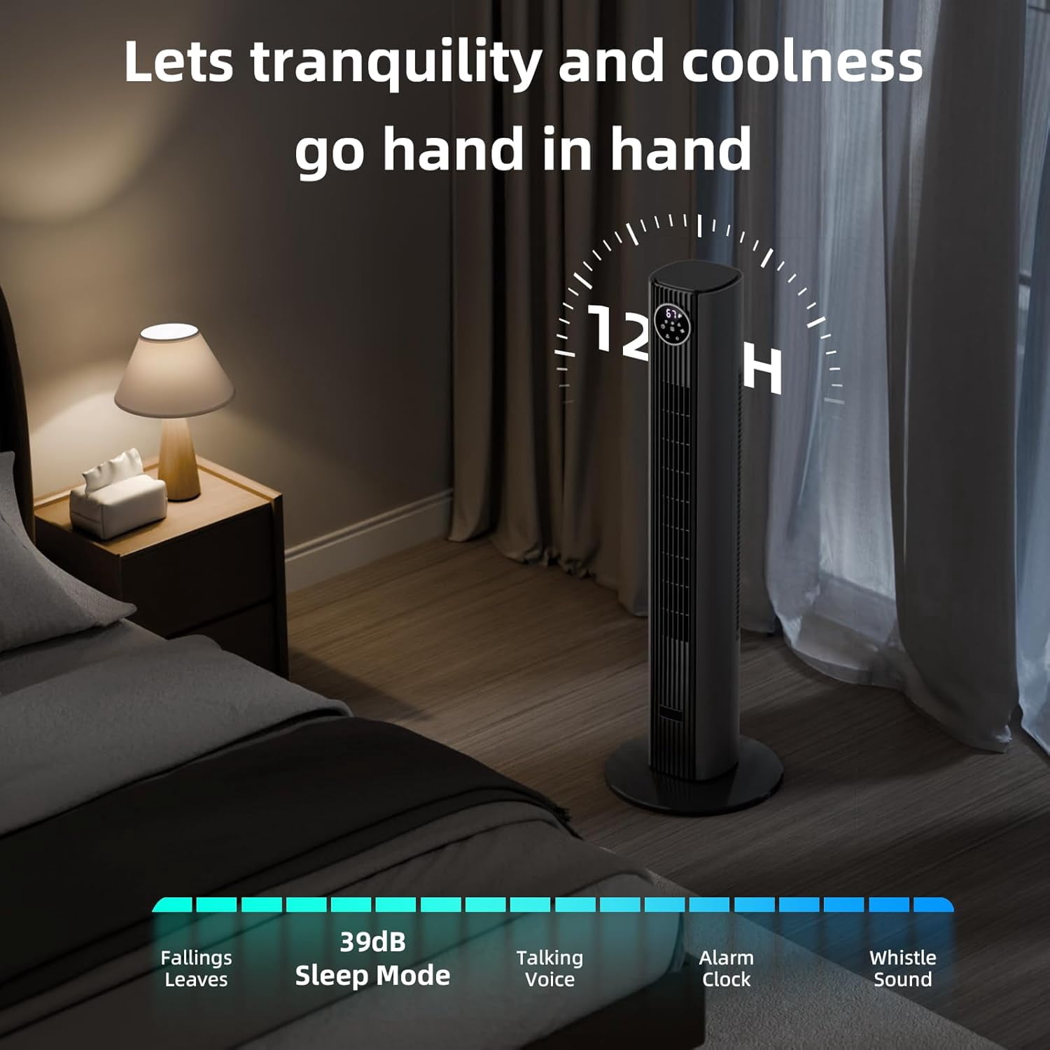 FREE VILLAGE 36 inch Tower Fan Portable Floor Fans,85°Oscillating Fan Quiet Cooling 12H Timer Remote Control Standing Bladeless Electric 3 Wind Speeds 4 Modes Bedroom Drom Office,Black