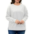thumbnail image 5 of FlorCurve Plus Size Sweatshirts for Women Side Slit Pullover Sweatshirts Crew Neck Long Sleeve Drop-Shoulder Oversized Cotton Blouse, White 4XL, 5 of 9