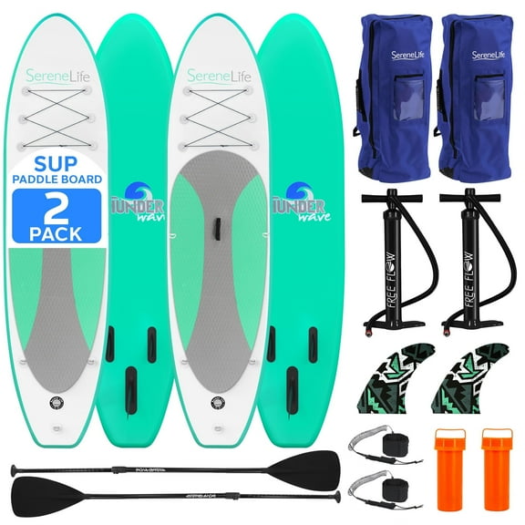 SereneLife 10 Inflatable Stand Up Paddle Boards 2-Pack, iSUP with Premium Accessories  Wide Stable Design with Non-Slip EVA Deck Pad for Adults and Youth of All Skill Levels, 350 lbs Capacity Each