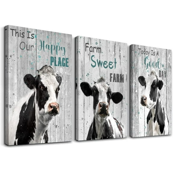Cow Pictures Wall Decor Farmhouse Animal Cute Cow Wall Art Rustic Barn Picture Canvas Painting Wall Decor Inspirational Artwork Prints Home Decorative For Living Room Bedroom Bathroom Framed