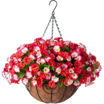 Artificial Hanging Flowers inch Basket, Faux Silk Petunias Flower Arrangement,Coconut Lining Planter with Morning Glories Plants Patio Garden Porch Deck Spring Decor(Lotus and Fuchsia)