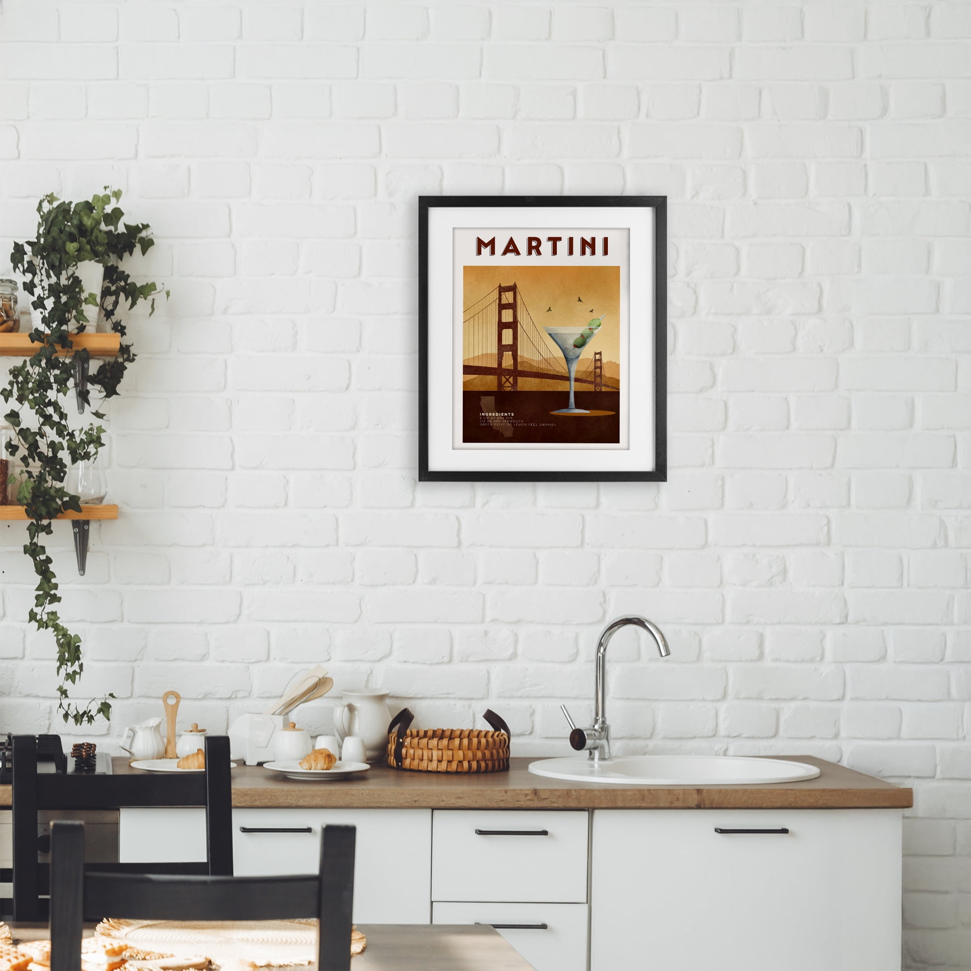 Retro Martini & Bridge View Black Framed Print Under Glass, design by Brett Blumenthal