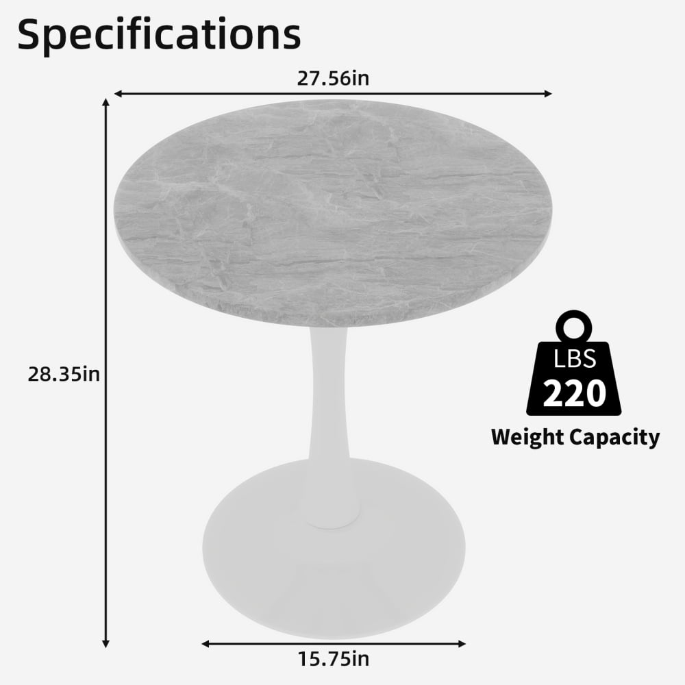 27.6-Inch Round Mid-Century Modern Dining Table & Coffee Table, Faux Marble Top, Pedestal Side Table for Living Room