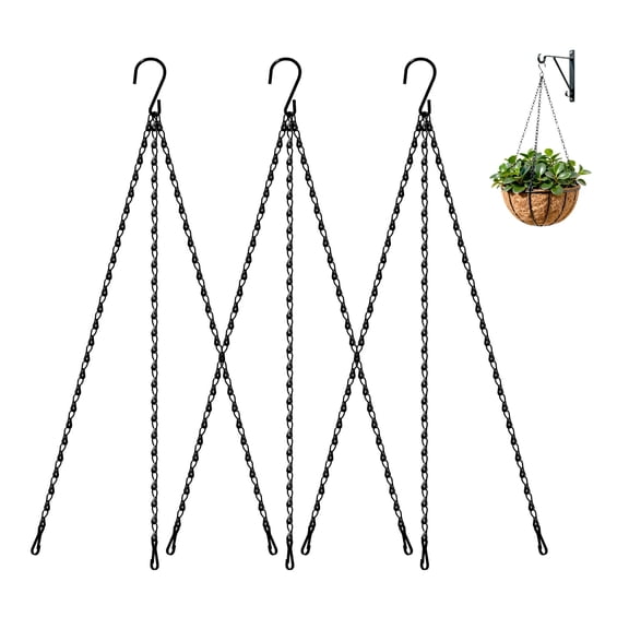 Laposso 3-Pack Hanging Chain Planter Baskets, Black Metal Hanging Flower Pot Holders with Chain for Indoor Outdoor Garden Patio Decor
