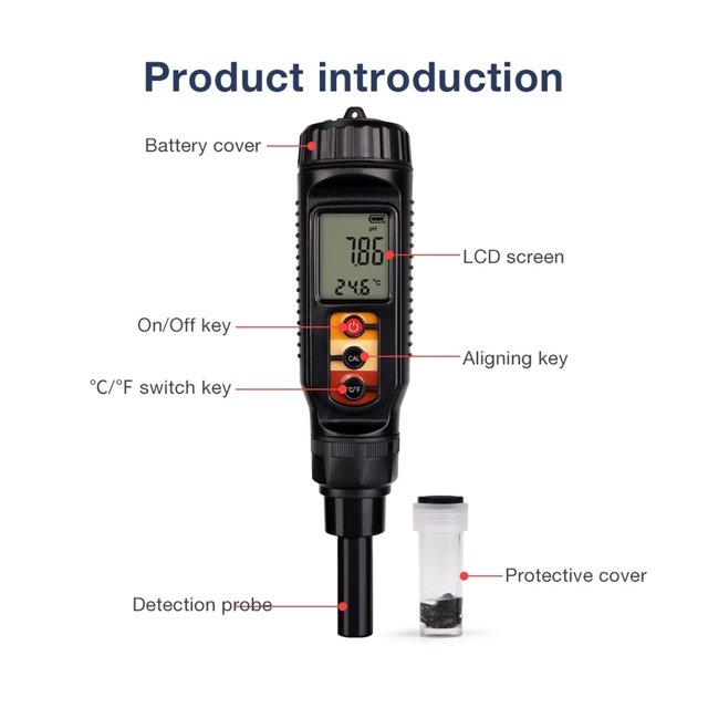 Food Grade PH Meter Digital Acidity Tester Soil Dough PH/Temperature Detector Handheld PH Test Pen for Water Fruit Cheese Meat ,Upgraded Testing Structure