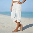 thumbnail image 6 of SAHFX Petite Capris for Women Petite Length Cotton Linen Pants with Pockets Split Button High Elastic Waisted Pants Gym Workout Yoga Shorts Pull on Wide Leg Pants Straight Leg White XXL, 6 of 6