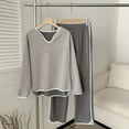 thumbnail image 2 of Enjoytime 2 Piece Lounge Set Women Striped V-Neck Long Sleeve Tops with Pants Sleepwear Thick Warm Winter Pajamas Soft Comfy Cozy Loungewear, 2 of 5