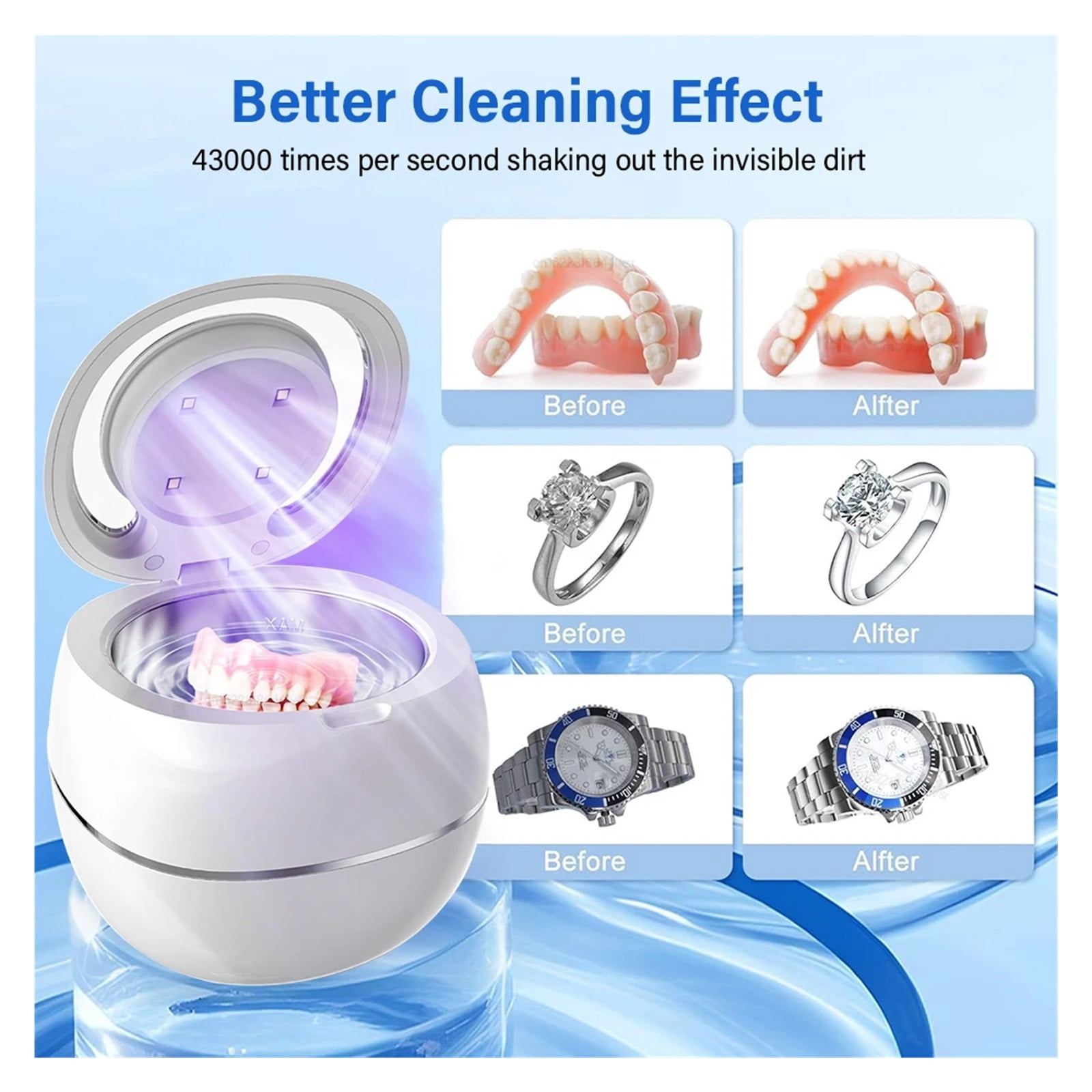 Ultrasonic Cleaner For Retainers Dentures Jewelry Cleaning Machine Mini Portable UV Ultrasonic False Teeth Retainer Cleaner